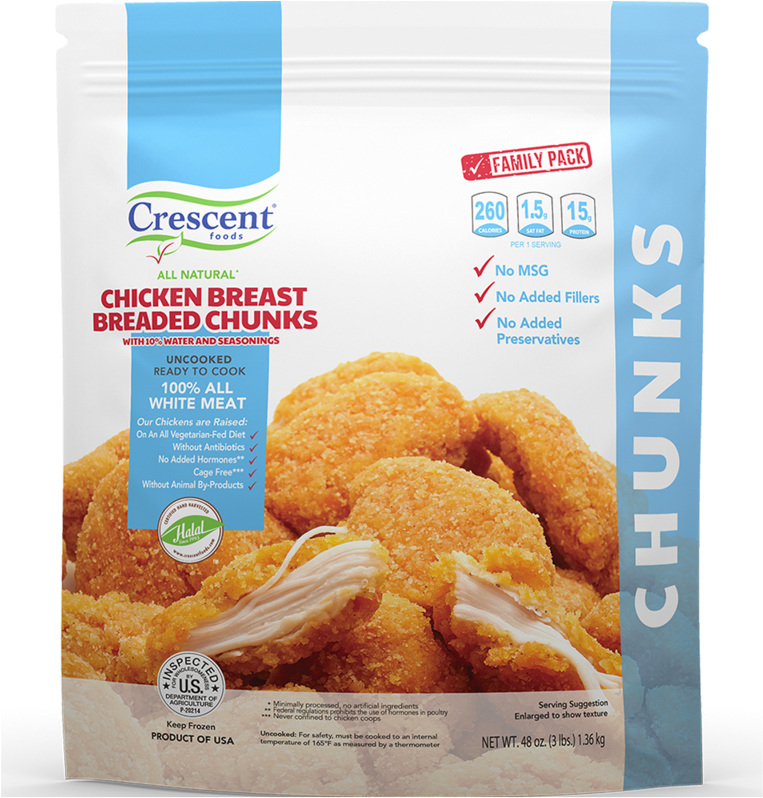 Crescent Foods Chicken Breast Breaded Chunks Packaging PNG