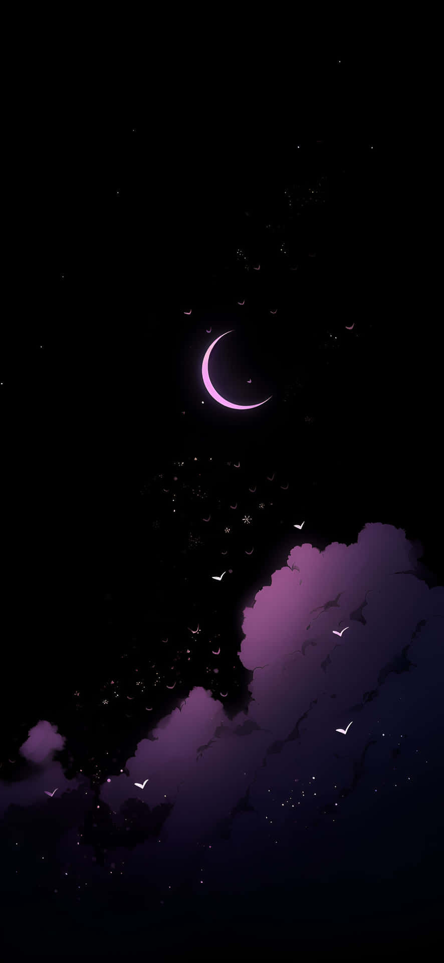 Crescent_ Moon_and_ Night_ Birds Wallpaper