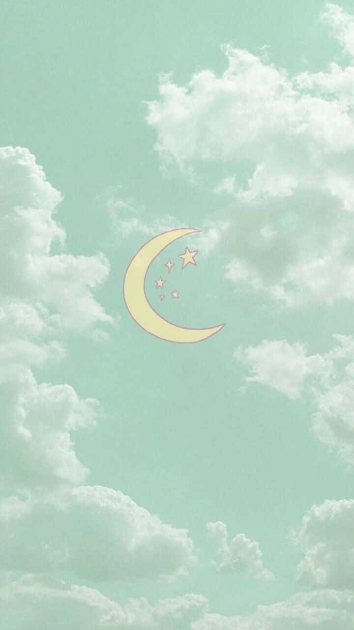 Crescent Moon Cute Green Aesthetic Background