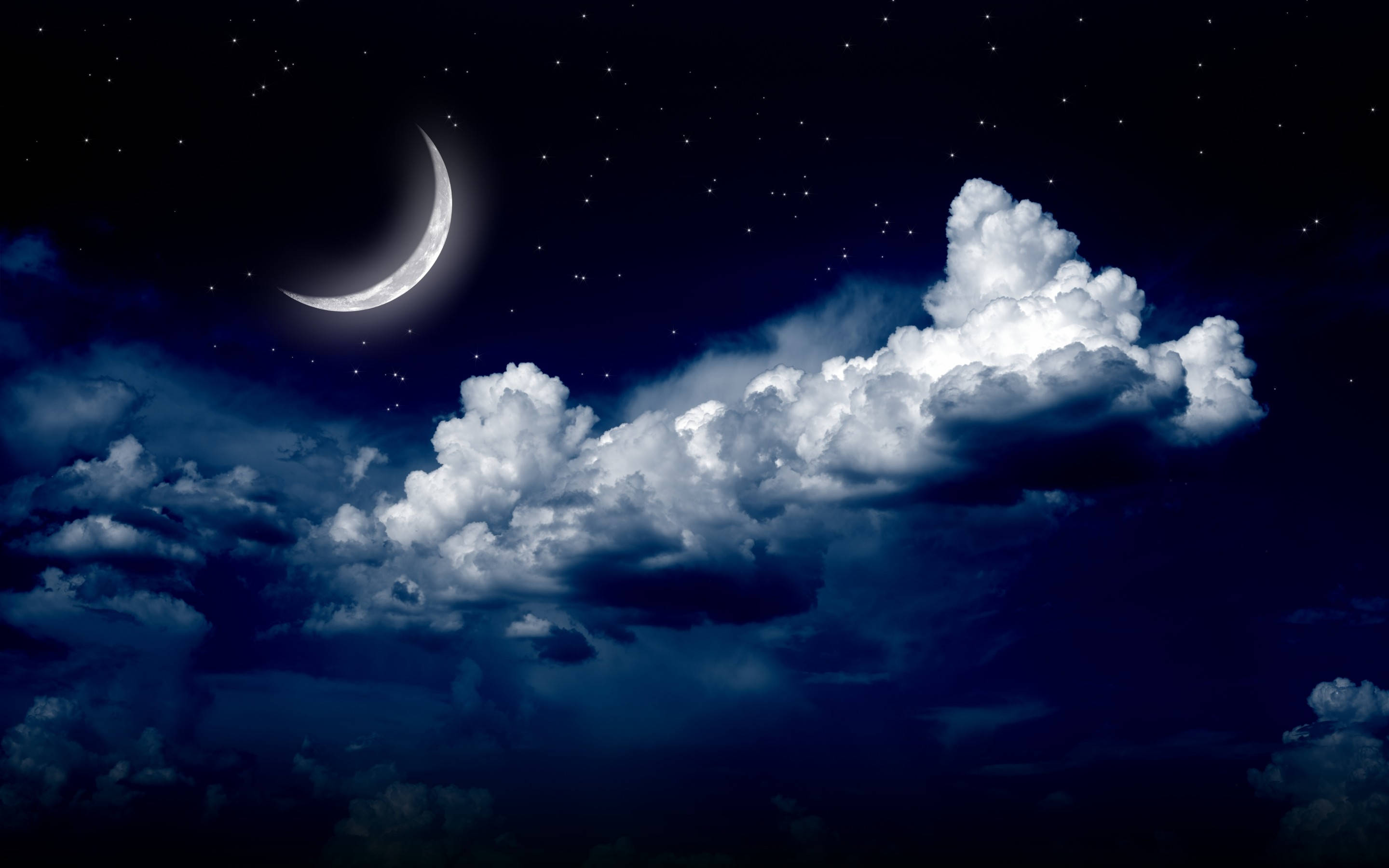 Crescent Moon High Resolution Clouds Wallpaper