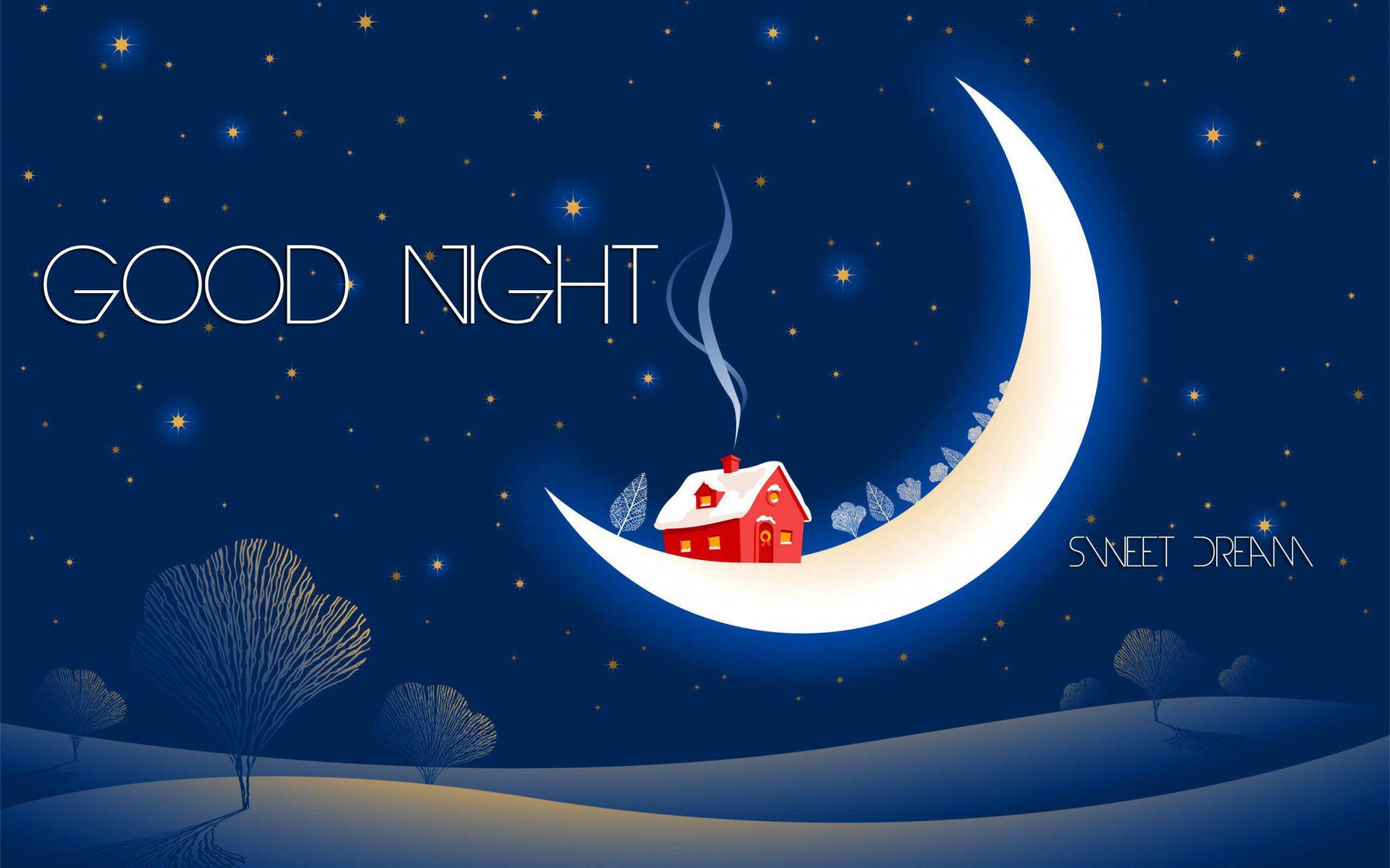 Crescent Moon House Good Night Illustration Wallpaper