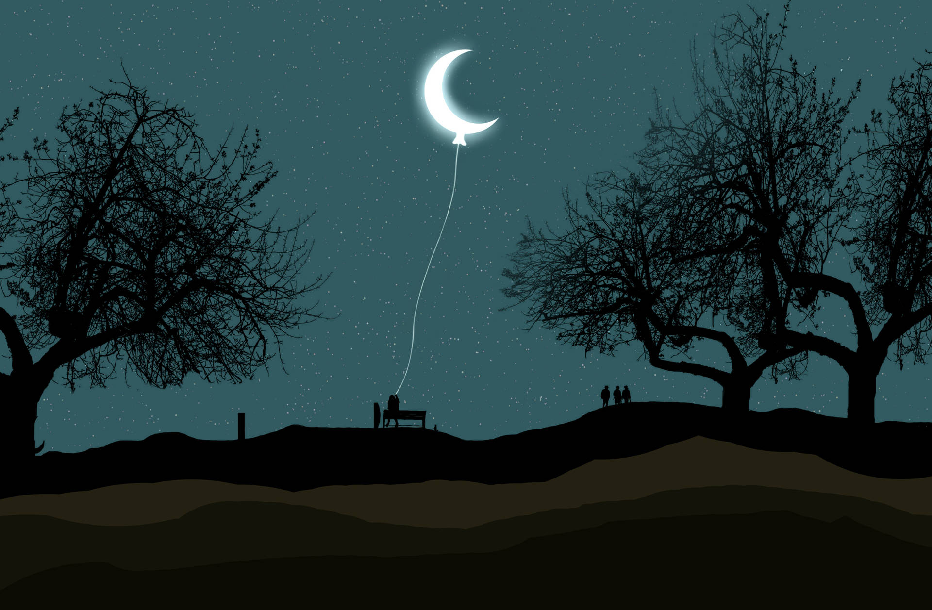 Crescent Moon Kite Art Wallpaper