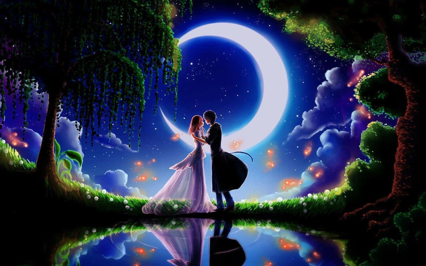 Crescent Moon Love Kiss Background