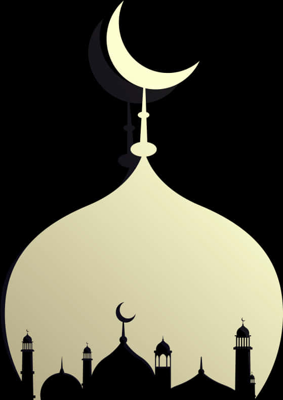 Crescent Moon Over Mosque Silhouette PNG