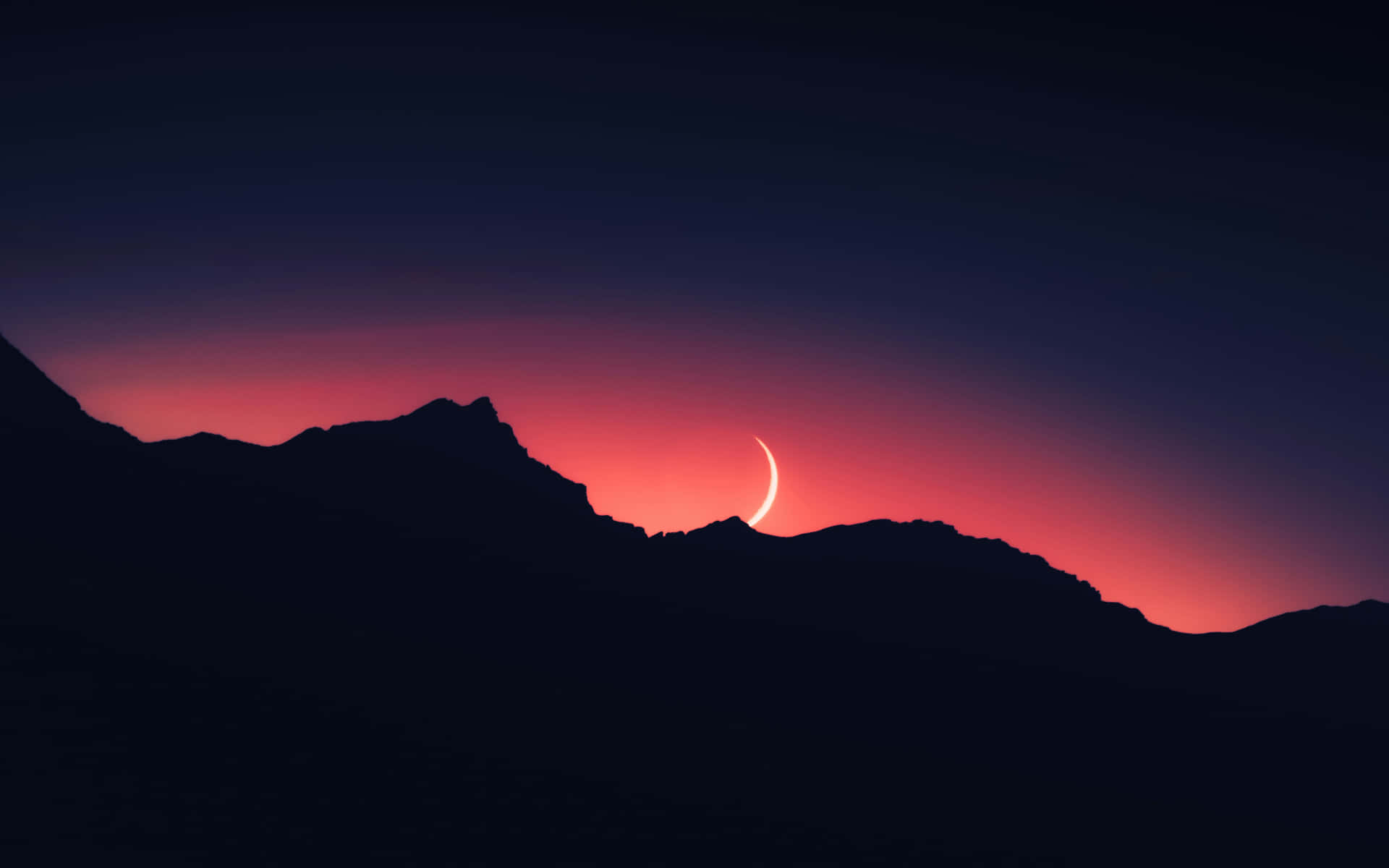 Crescent Moon Over Mountain Peaks Wallpaper