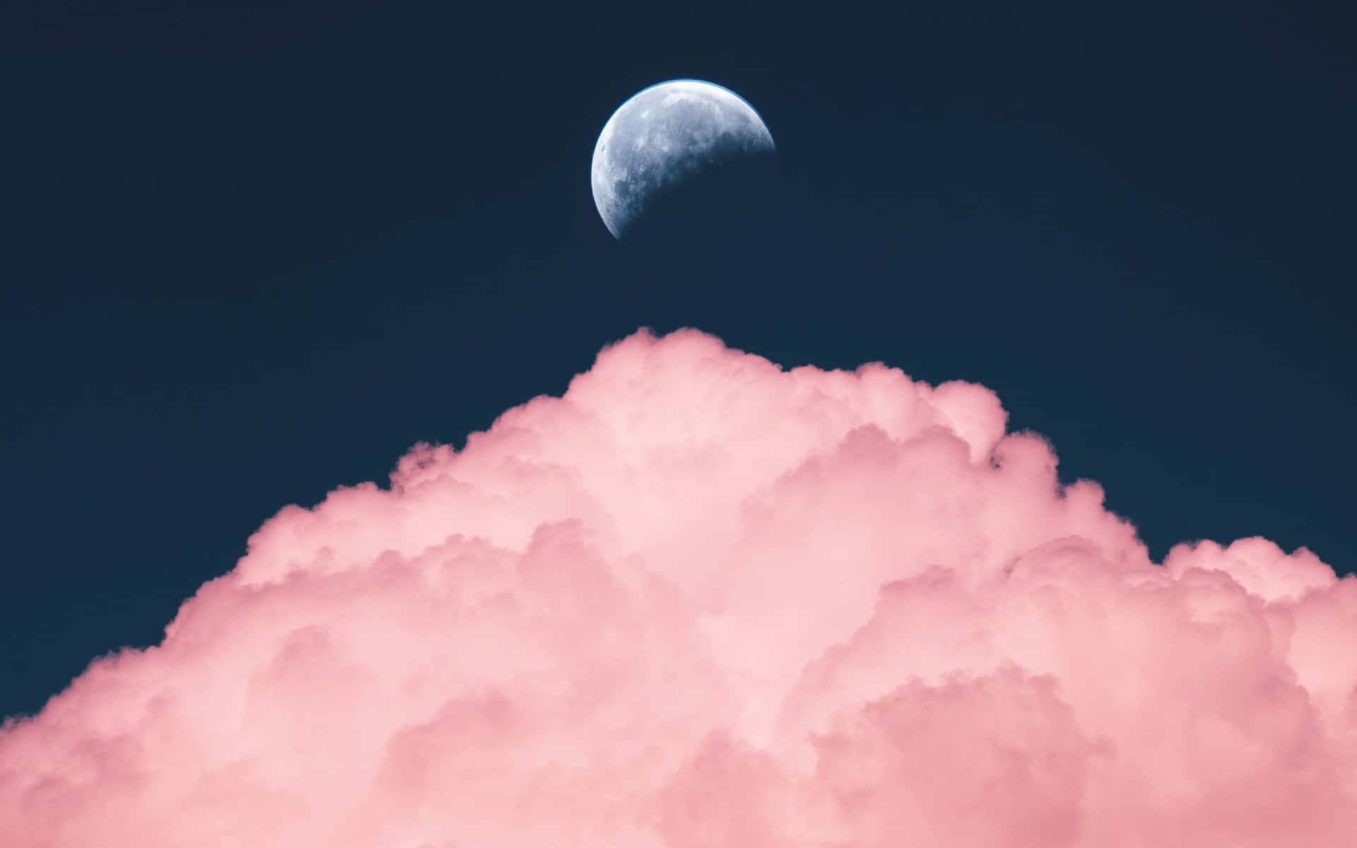 Crescent Moon Over Pink Clouds Wallpaper
