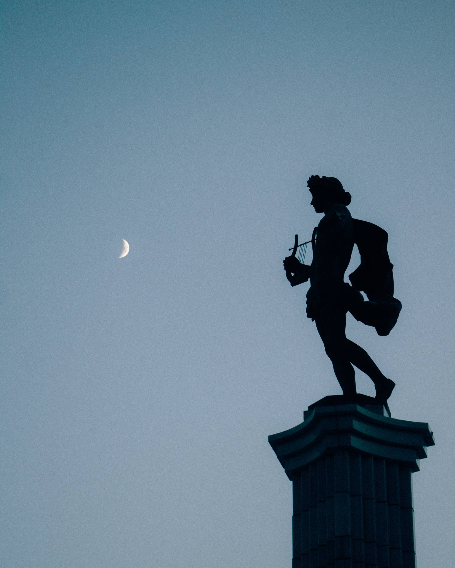 Crescent Moon With Angel Statue Wallpaper