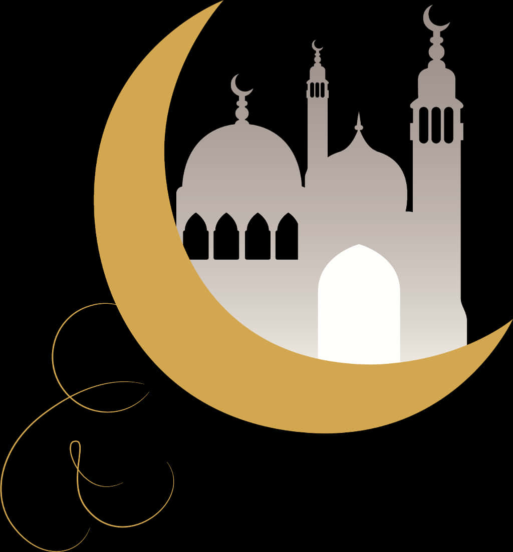 Crescent Moonand Mosque Silhouette PNG