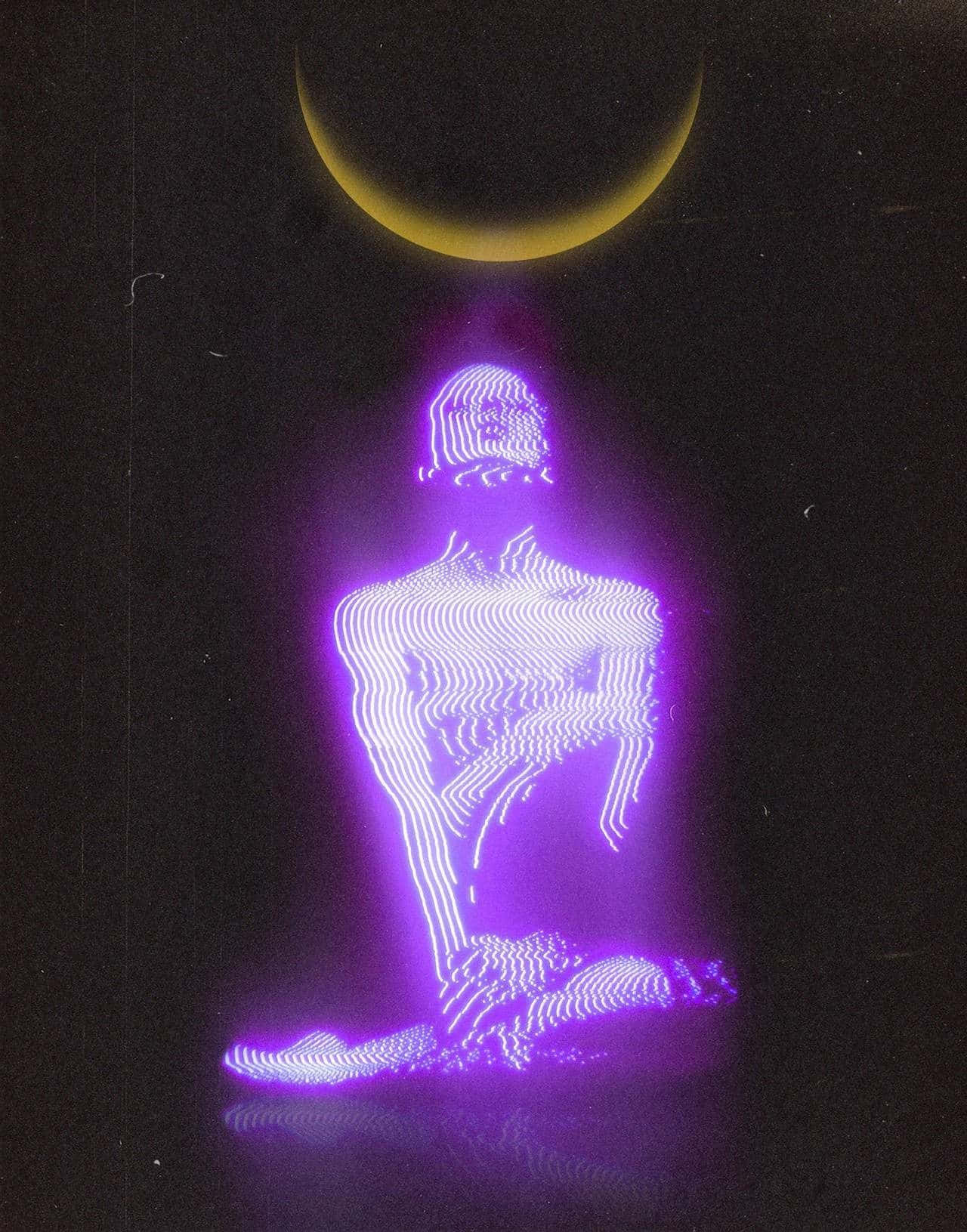 Crescent Moonand Purple Neon Figure Wallpaper