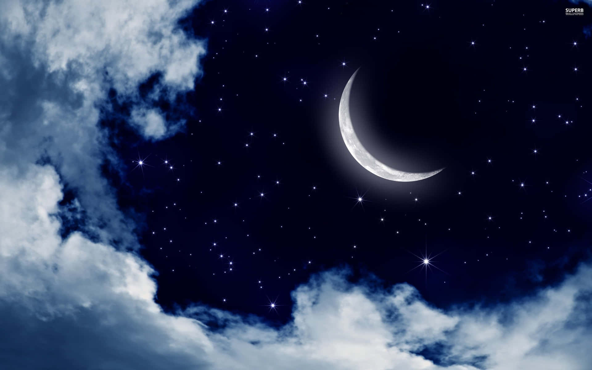 Crescent Moonand Starry Night Sky Wallpaper