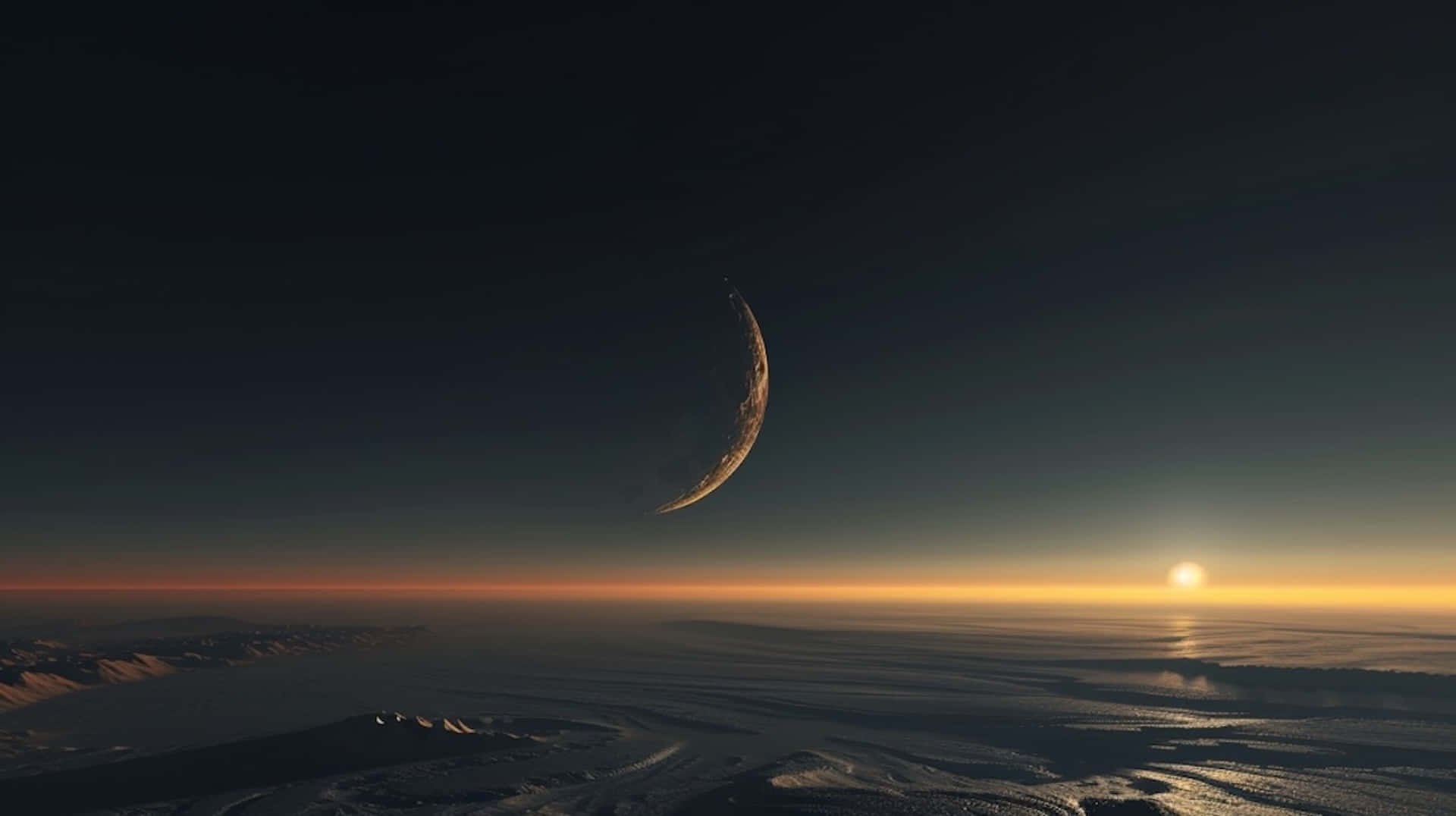Crescent Moonrise Over Snowy Landscape Wallpaper