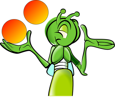 Cricket Cartoon Character Juggling Balls PNG