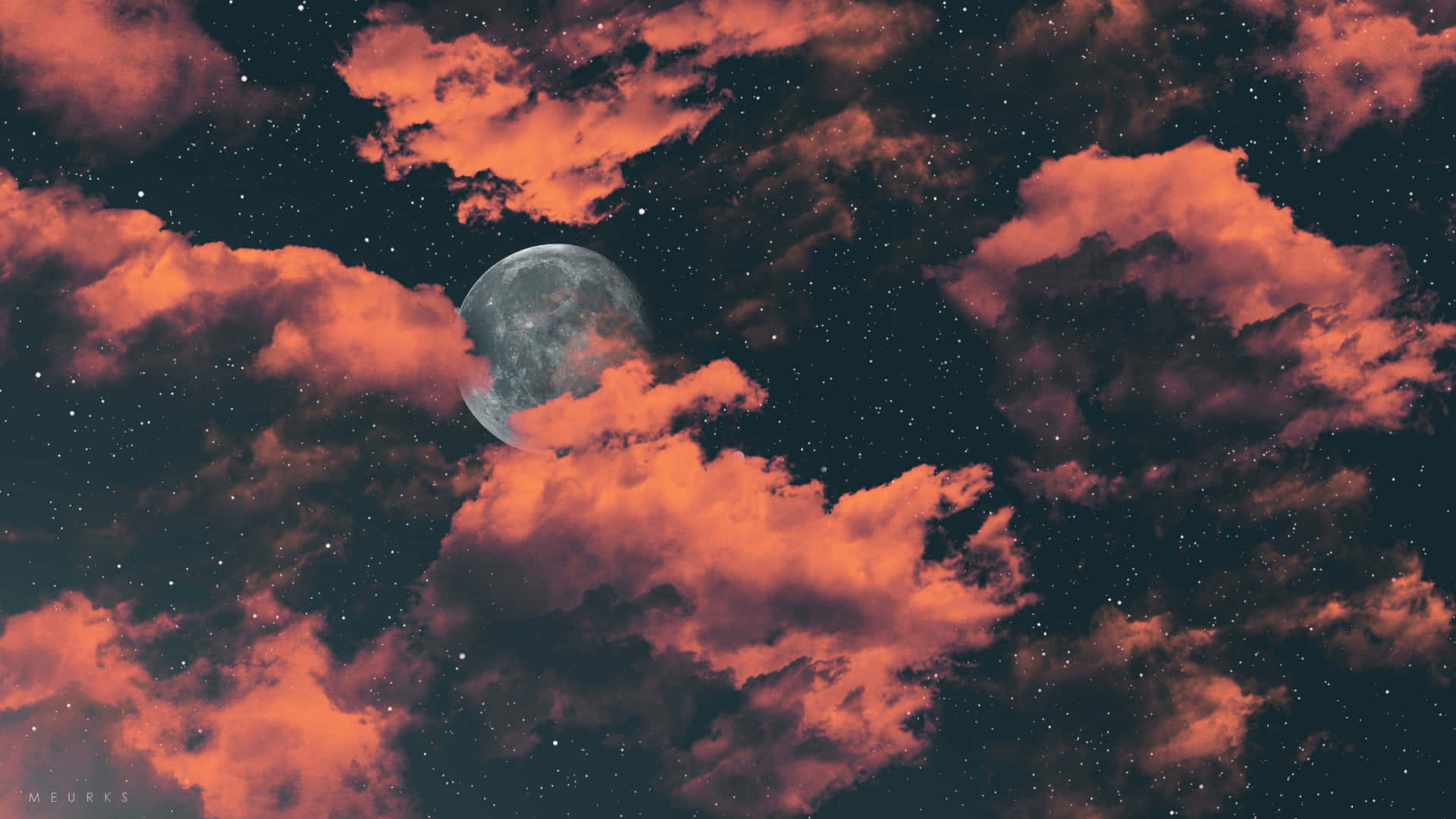 Crimson_ Clouds_ Moonlit_ Night_ Sky Wallpaper