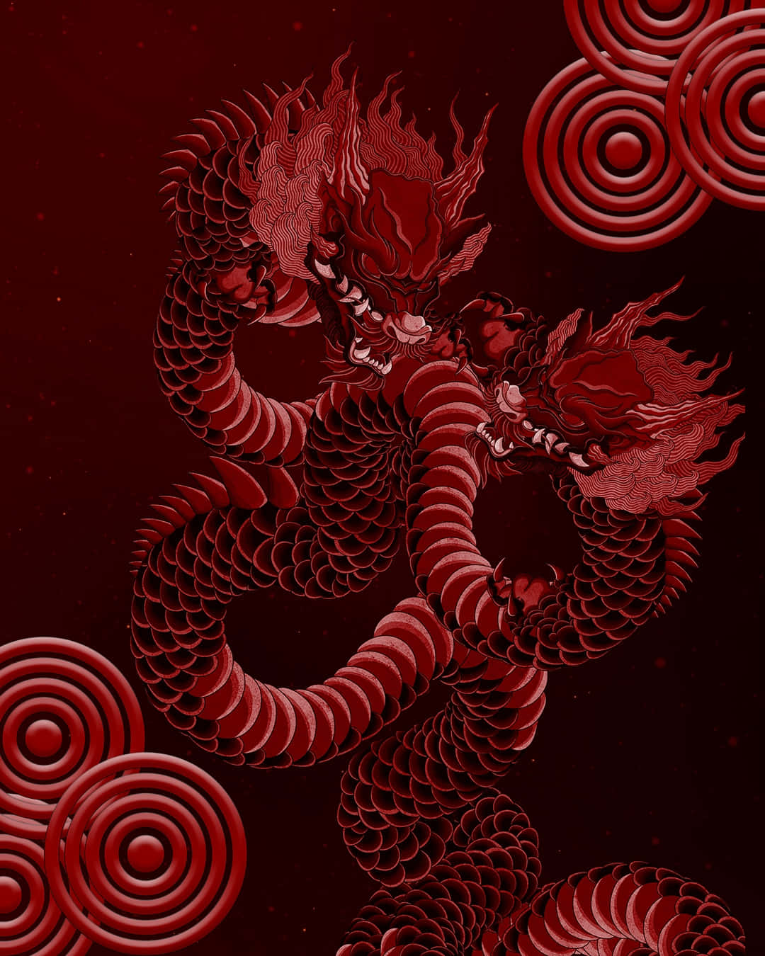Crimson Dragon Spiral Art Wallpaper