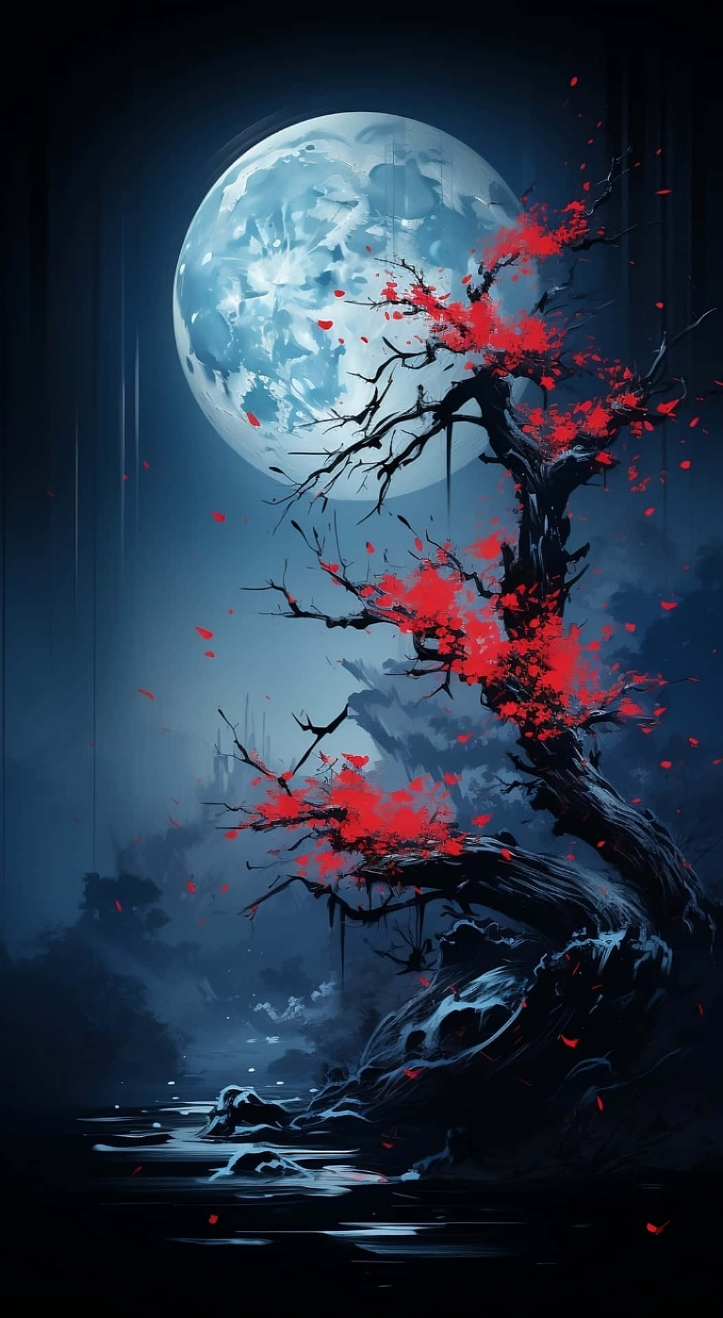 Crimson_ Foliage_ Under_ Blue_ Moon Wallpaper
