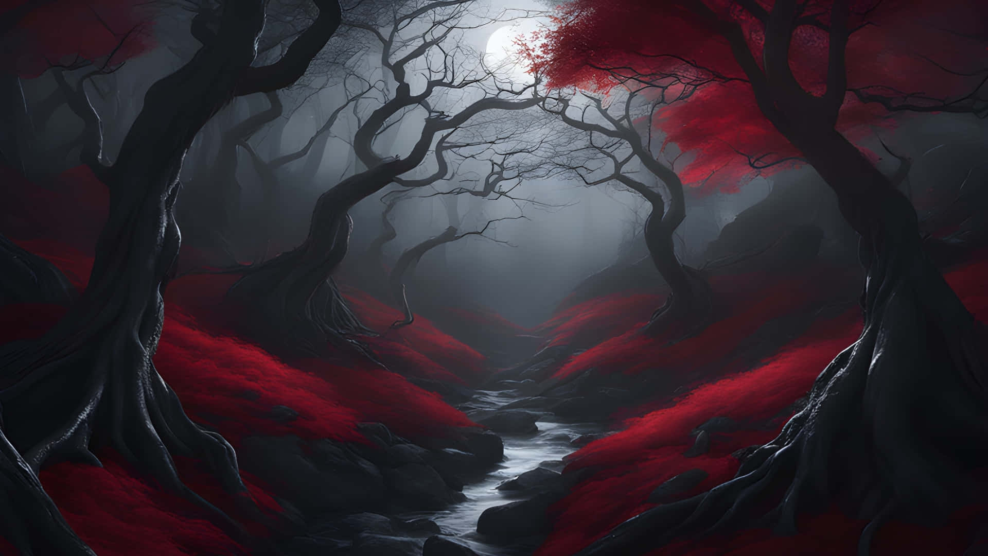 Crimson Forest Moonlight Wallpaper
