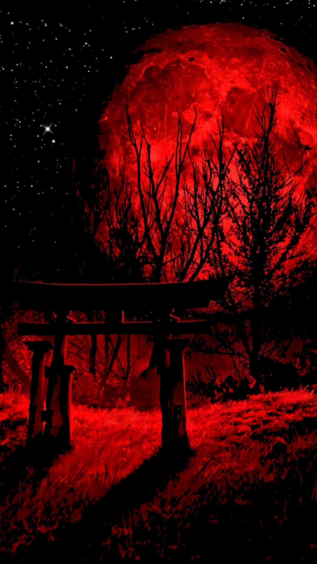Crimson Moon Night Silhouette Wallpaper