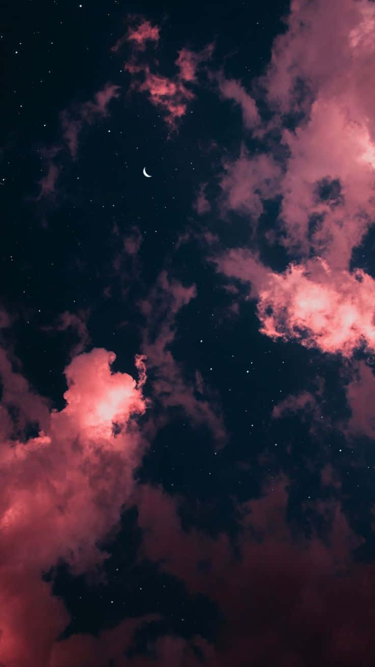 Crimson Sky Night Stars Crescent Moon Wallpaper