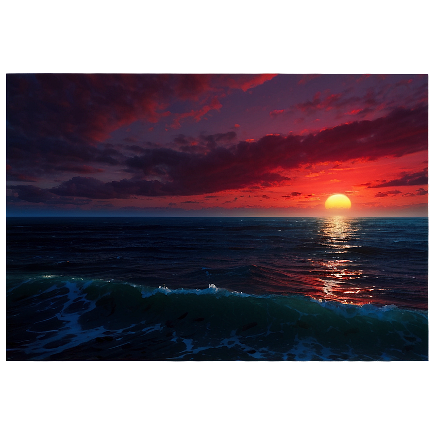 Download Crimson Sunset Over Ocean Landscape Png 28 | Wallpapers.com