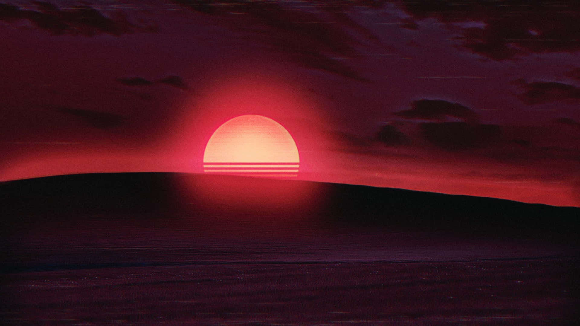 Crimson Sunset Silhouette Wallpaper