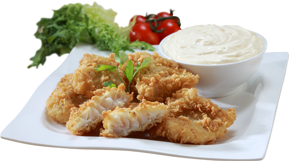Crispy Fried Fish Platewith Sauce PNG