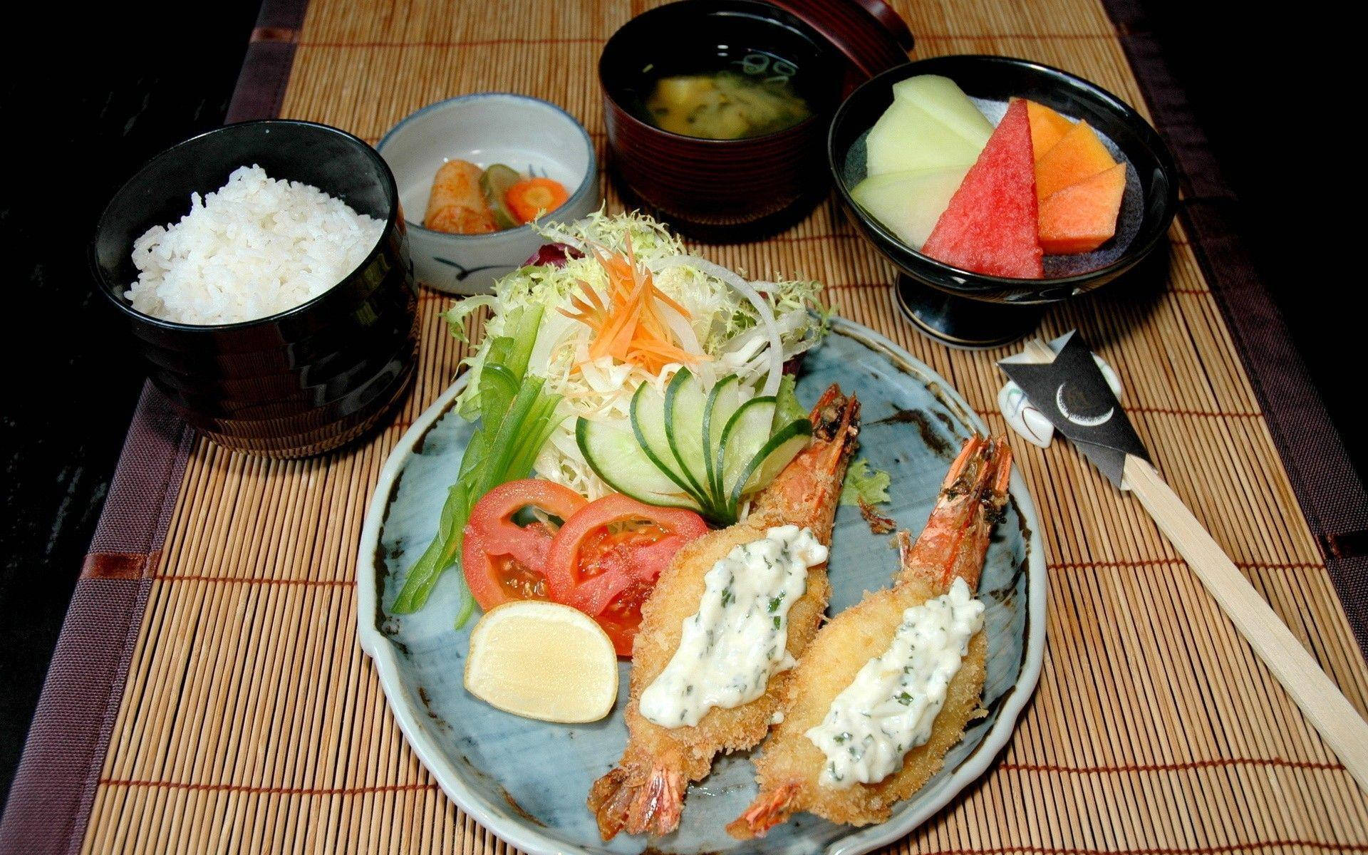 Crispy Tempura And Veggies Japanese Lunch Wallpaper