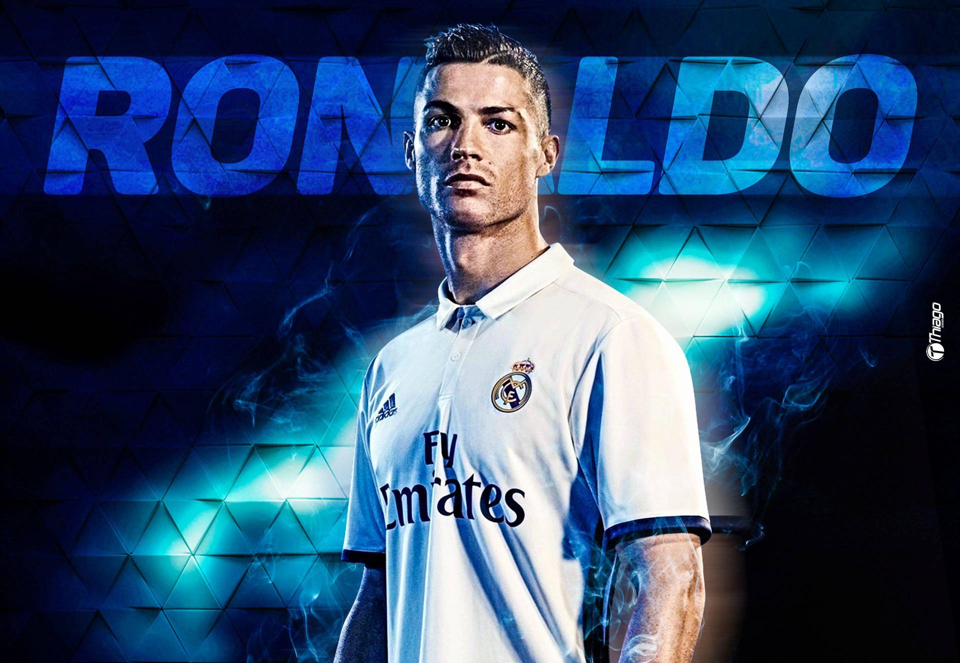 Cristiano Ronaldo in vibrant blue artwork Wallpaper