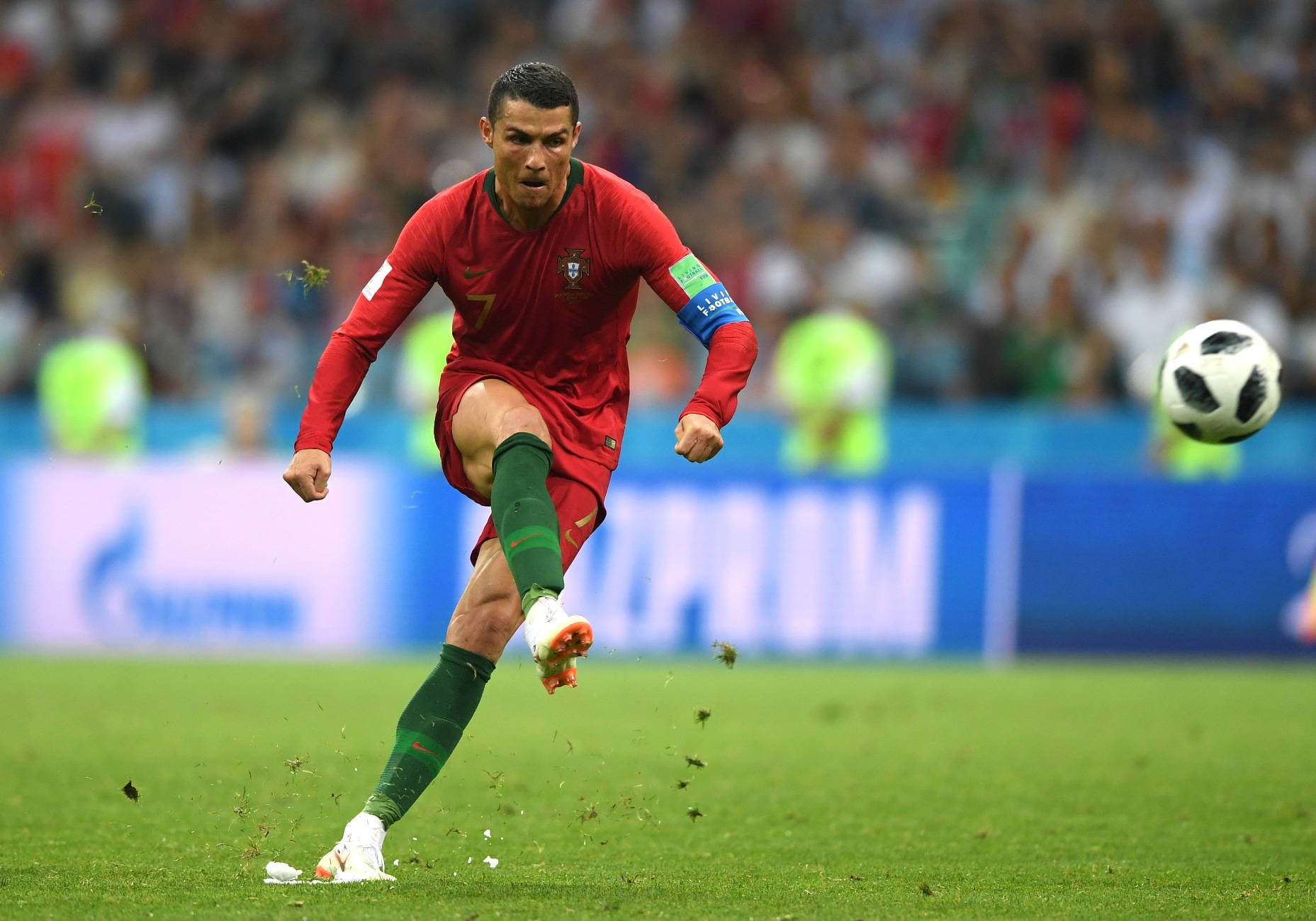 Cristiano Ronaldo Cool Football Superstar Mid Kick Action Wallpaper