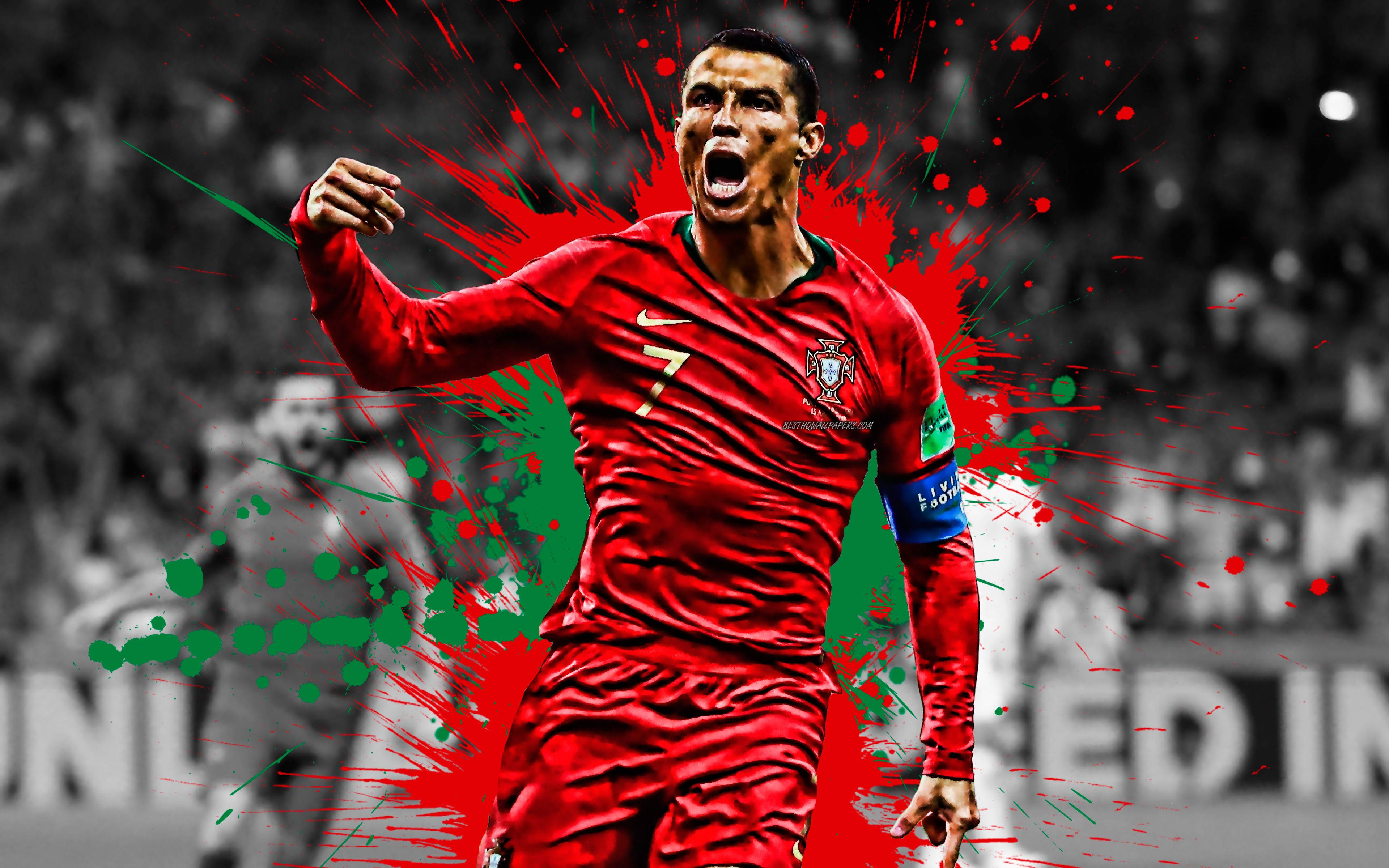 Diseñogenial De Cristiano Ronaldo En Rojo Y Verde Fondo de pantalla