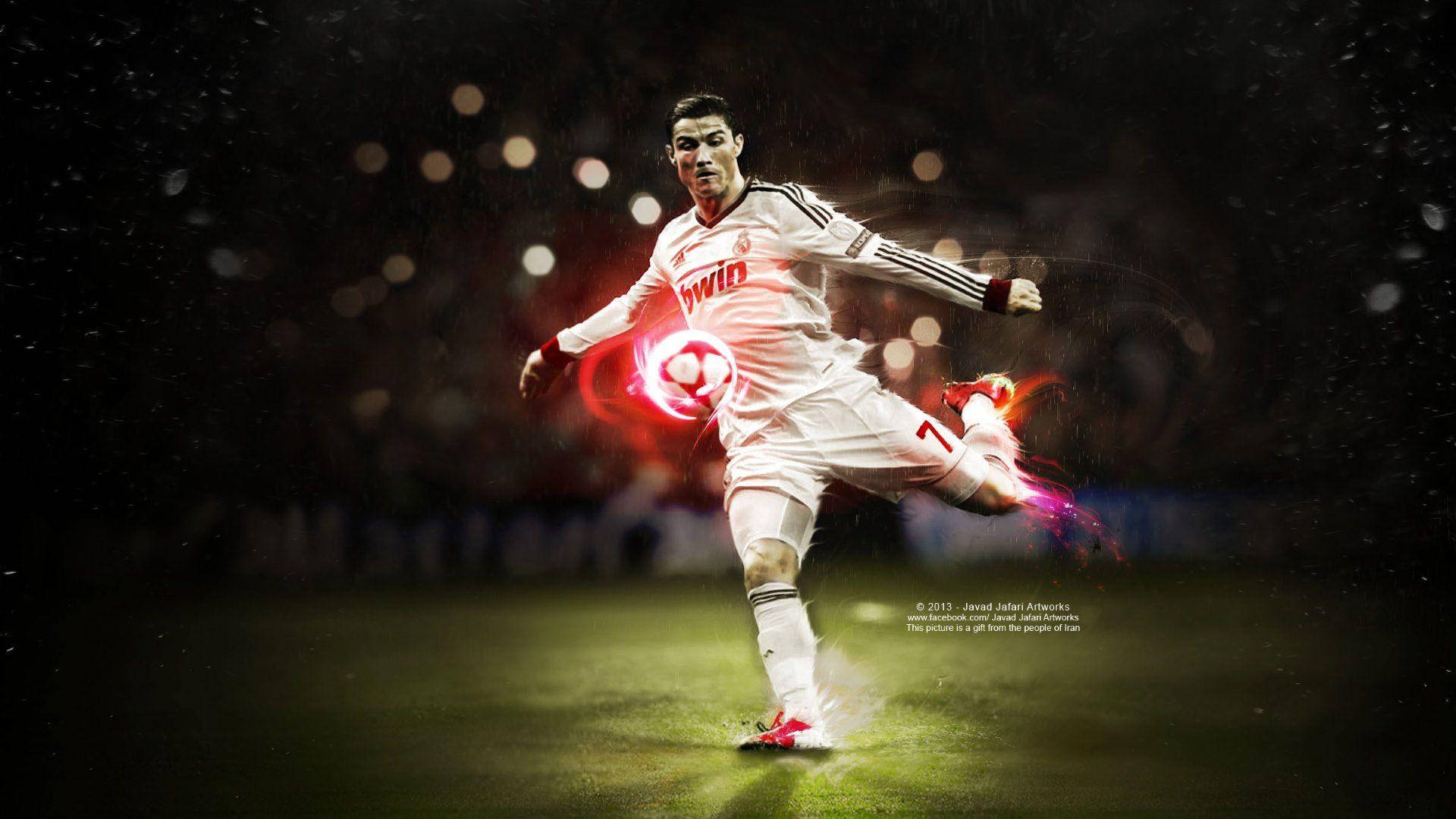 Download Cristiano Ronaldo Glowing Football Art Wallpaper 