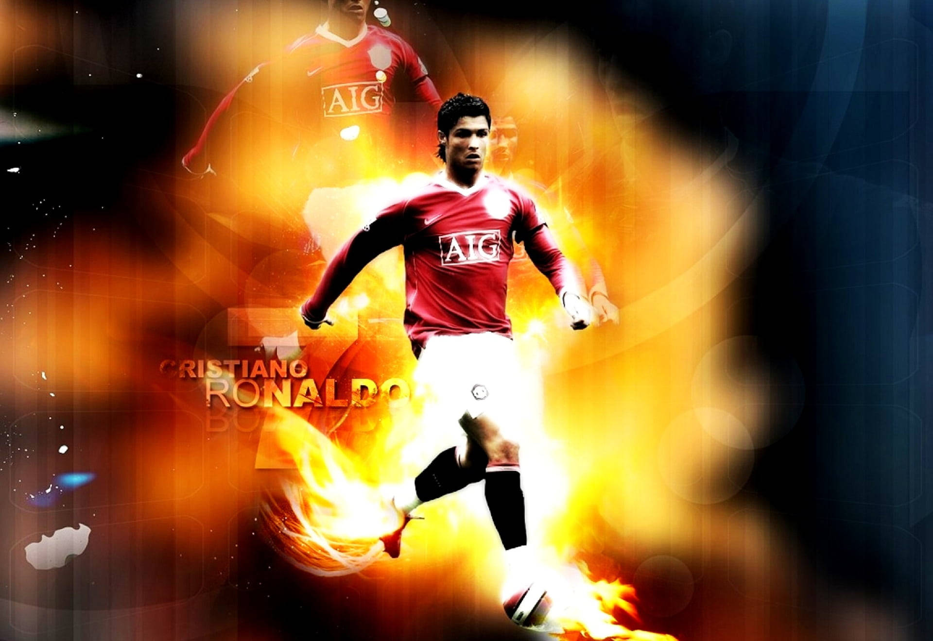 Cristiano Ronaldo Manchester United Fiery Art Wallpaper