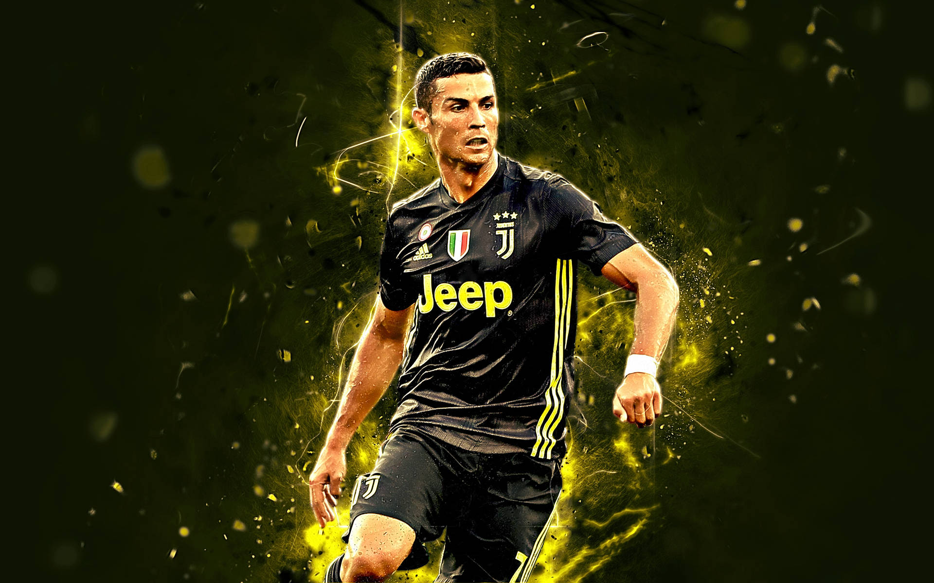 Cristiano Ronaldo Portugal Black Juventus Glowing Wallpaper