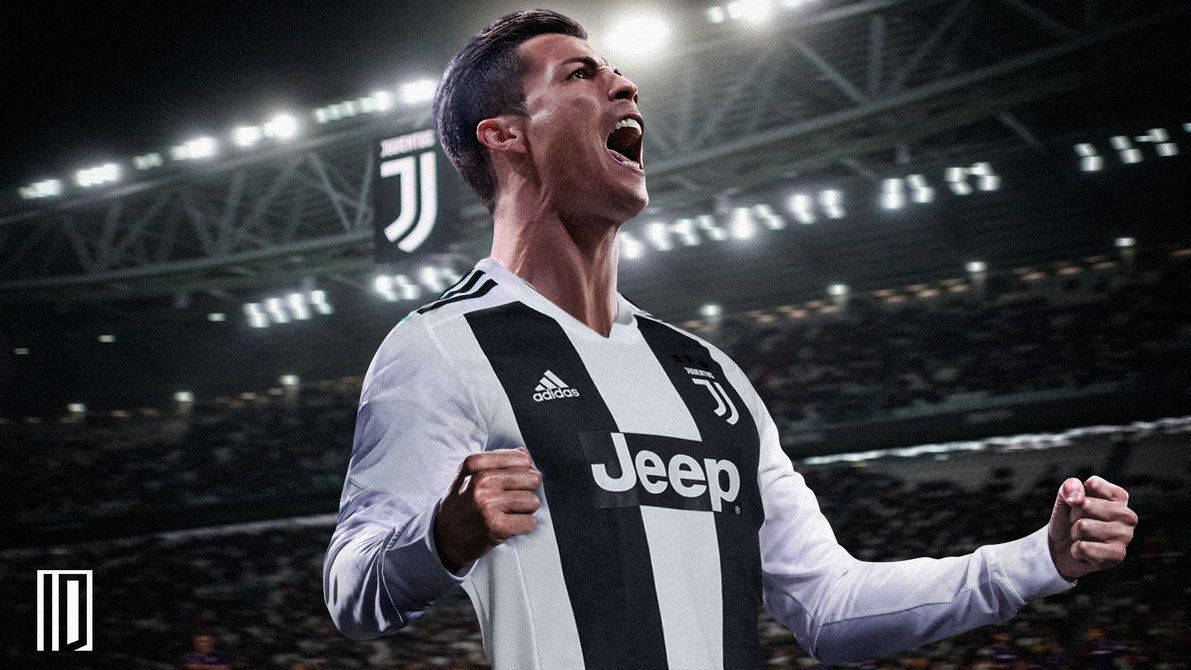 Cristiano Ronaldo Portugal Juventus Celebrating In Stadium Wallpaper