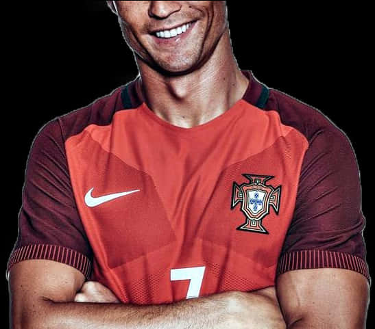 Cristiano Ronaldo Smilingin Portugal Jersey PNG