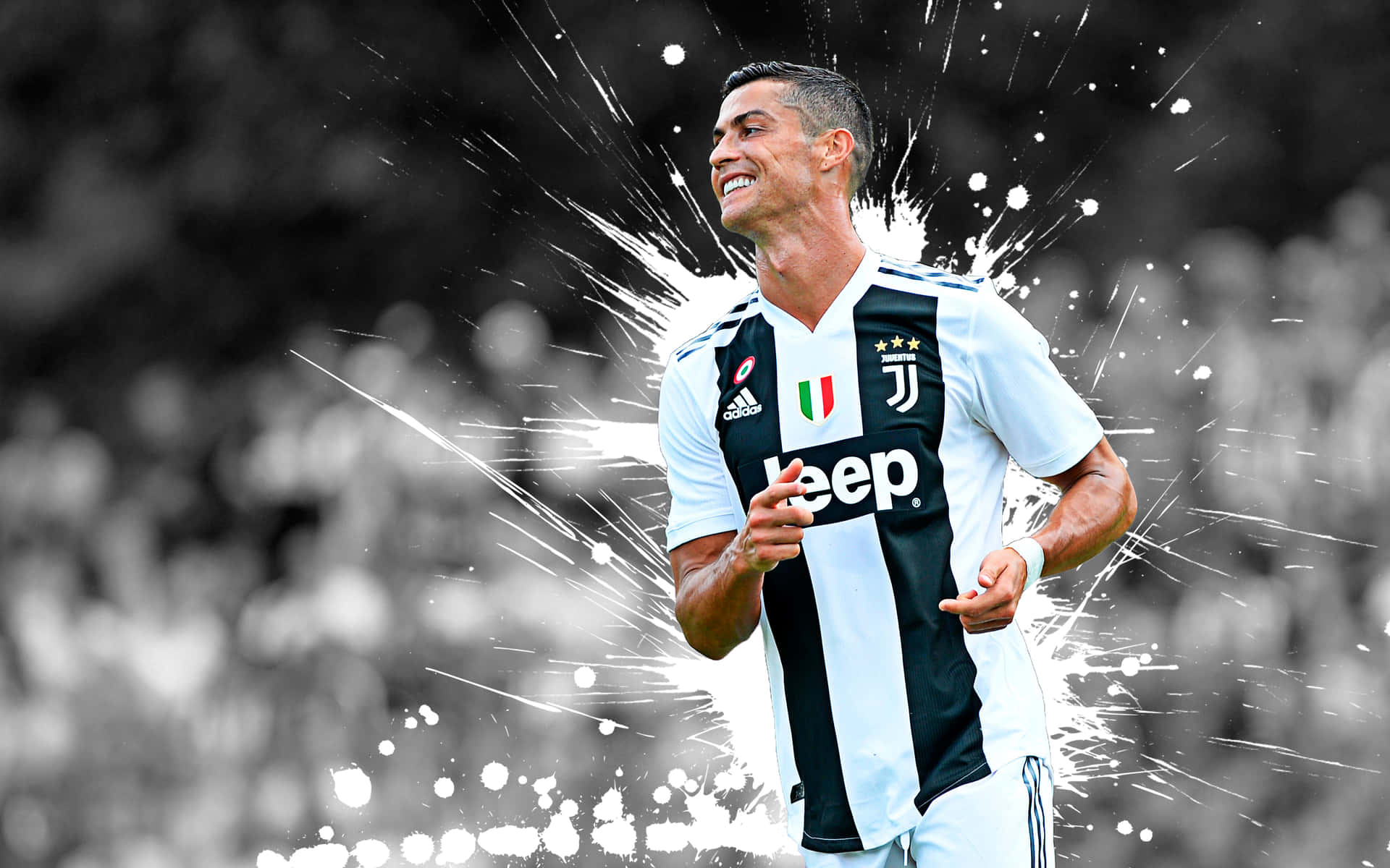 Cristiano Ronaldo viser sine signaturfodboldbevægelser på banen. Wallpaper