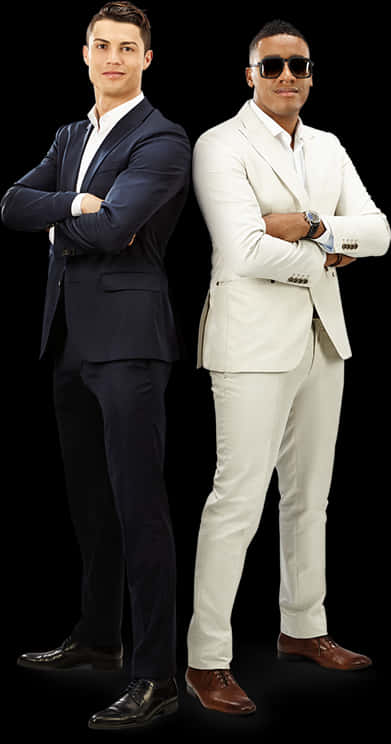 Cristiano_ Ronaldo_and_ Companion_in_ Suits PNG