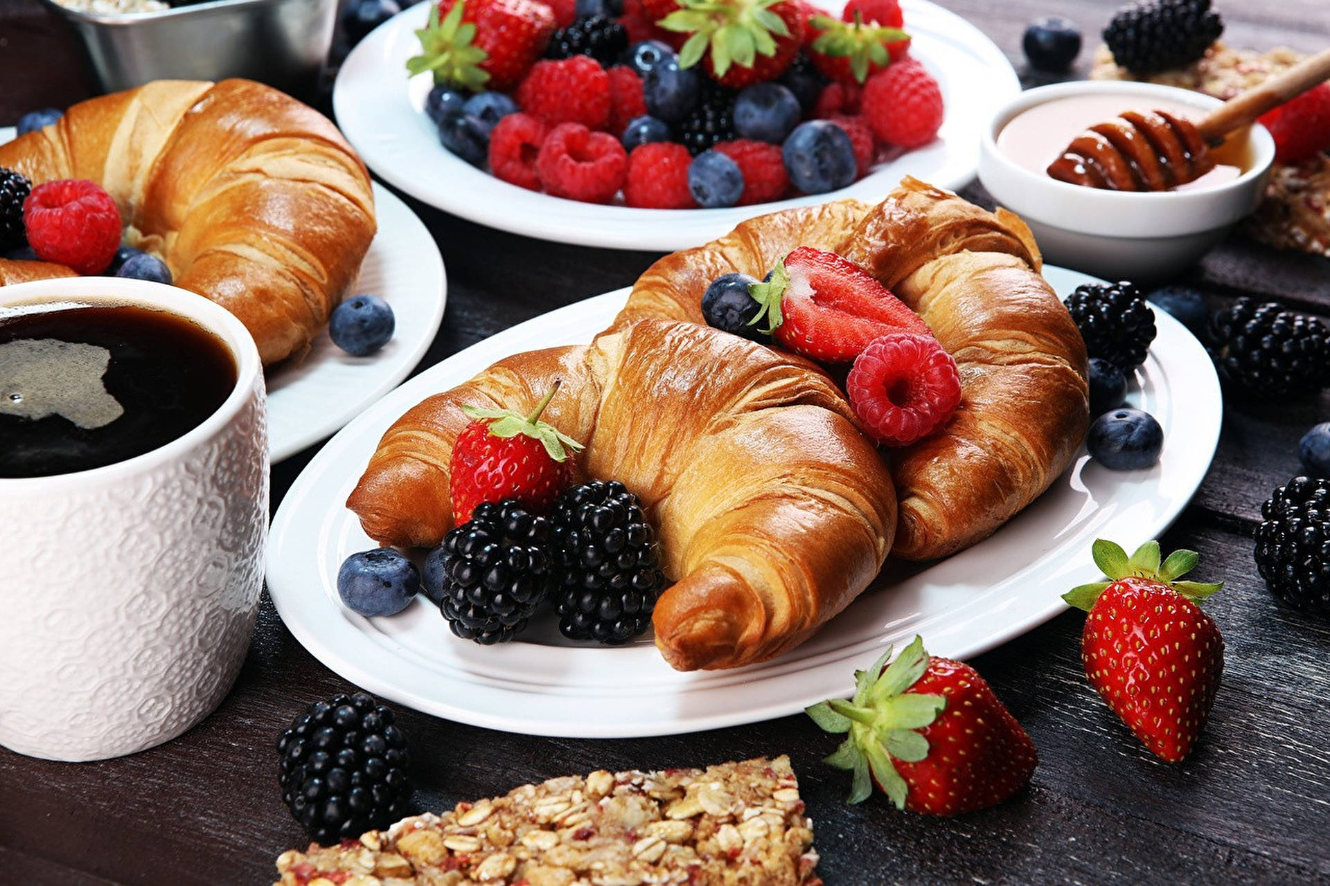 Croissant And Berries Breakfast Wallpaper