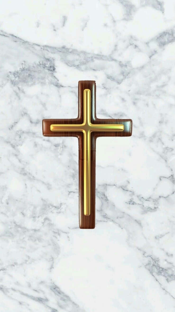 Marble Surface With Golden Cross Iphone Wallpaper