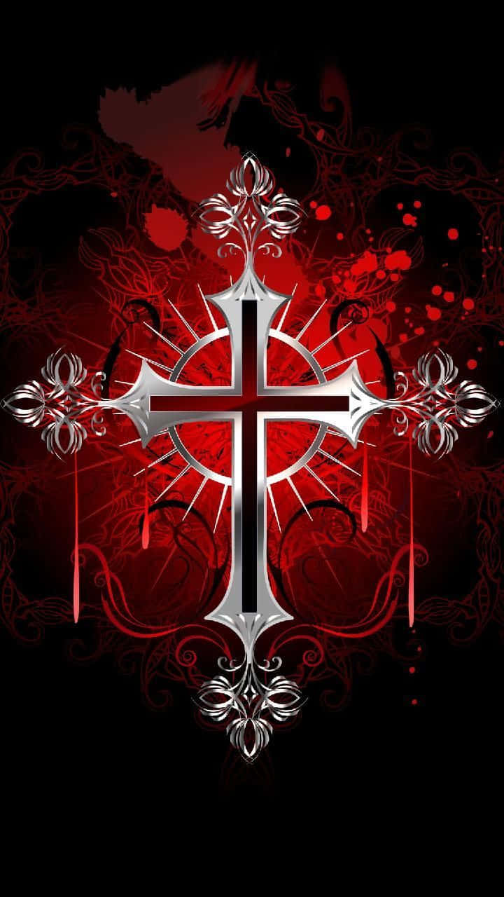 A Cross With Blood And A Cross On A Black Background Wallpaper