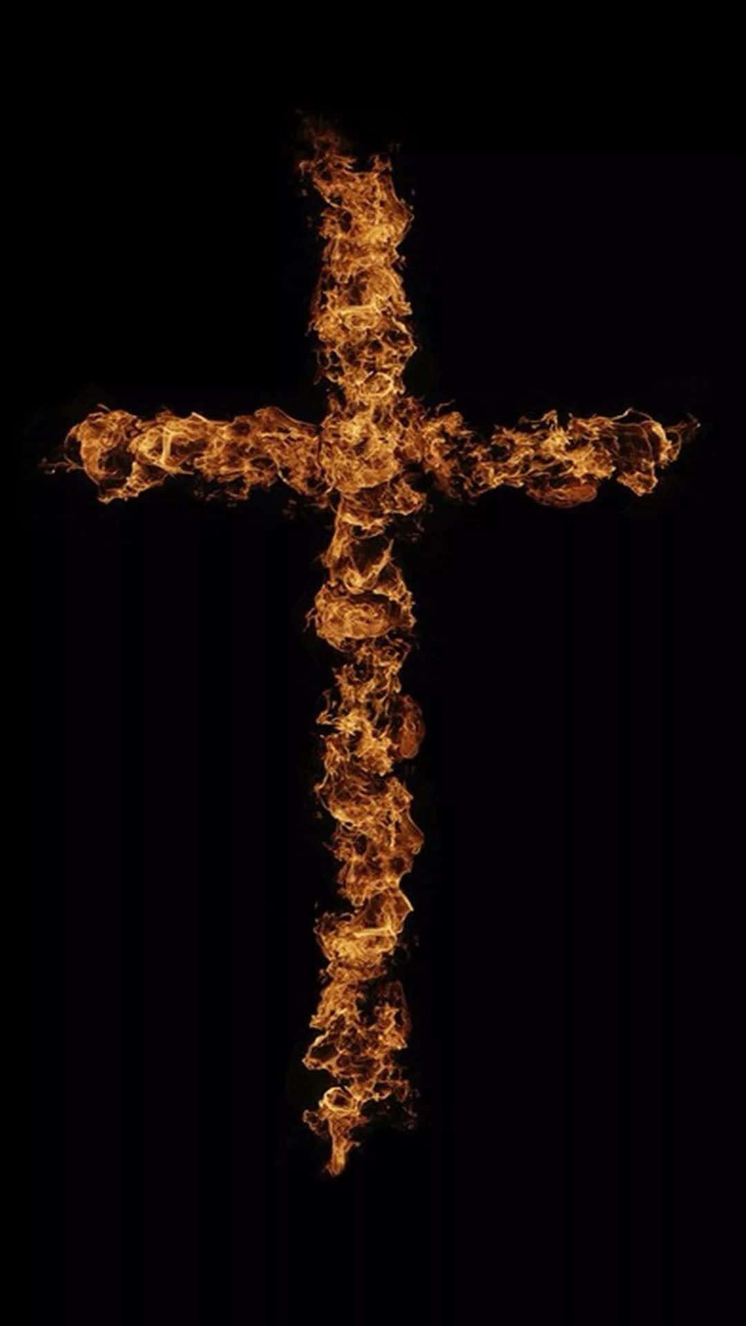A Cross Made Of Fire On A Black Background Wallpaper