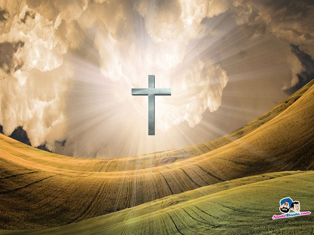 Cross Of The Christian God Floating And Glowing Background