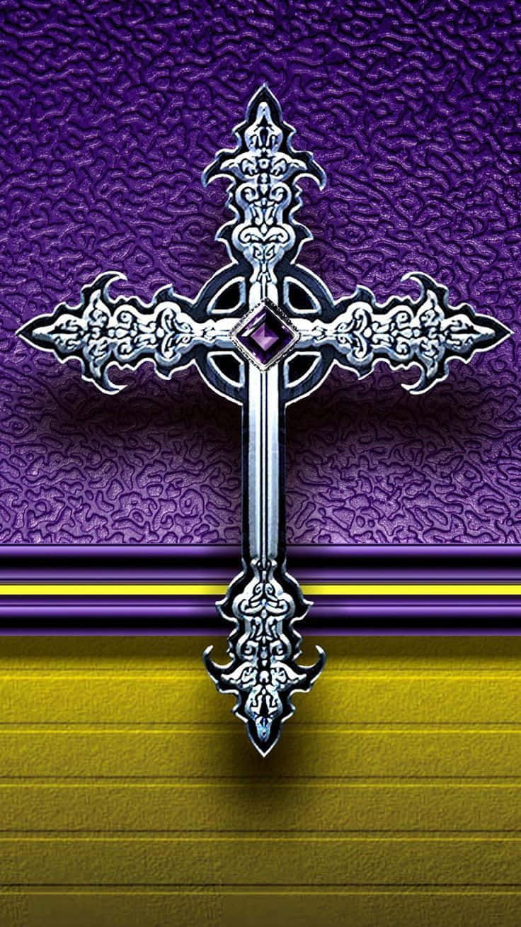 A Cross On A Purple And Yellow Background Wallpaper
