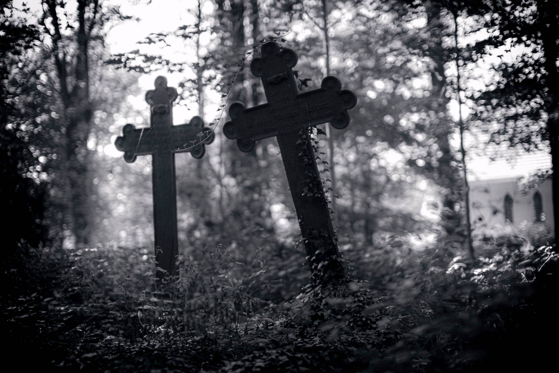 Cross Tombstones In Graveyard Wallpaper