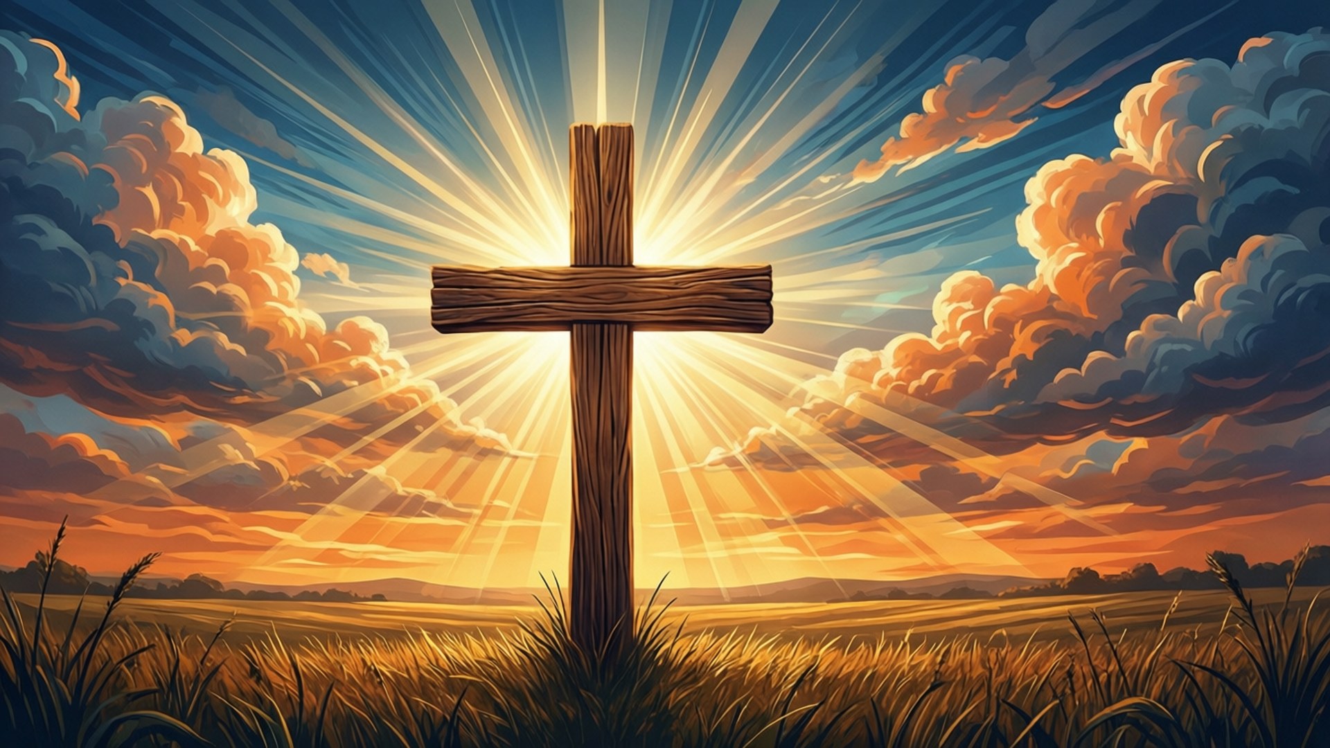 Cross with radiant sun rays, symbolizing hope and resurrection.