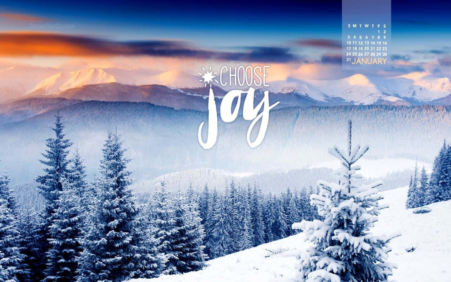 A Snowy Mountain Scene With The Words Joy Wallpaper