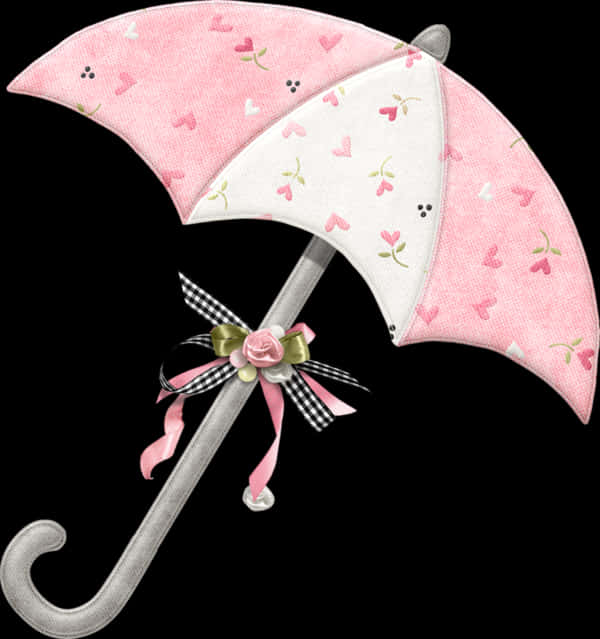 Crossed Pink Heart Umbrellas PNG