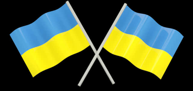 Crossed Ukraine Flags Black Background PNG