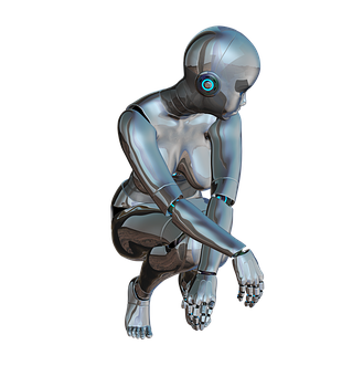 Crouching Female Robot Rendering PNG