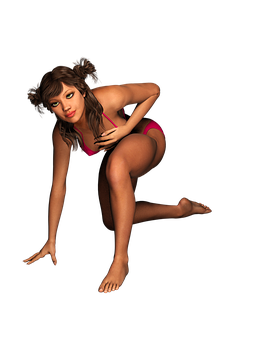 Crouching Girlin Red Swimsuit PNG