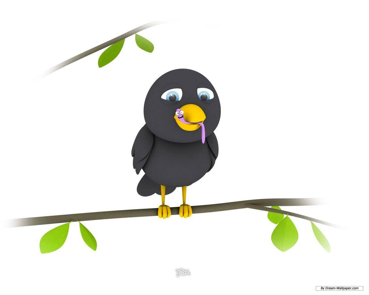 Crow Eating Worm Funny Cartoon Wallpaper